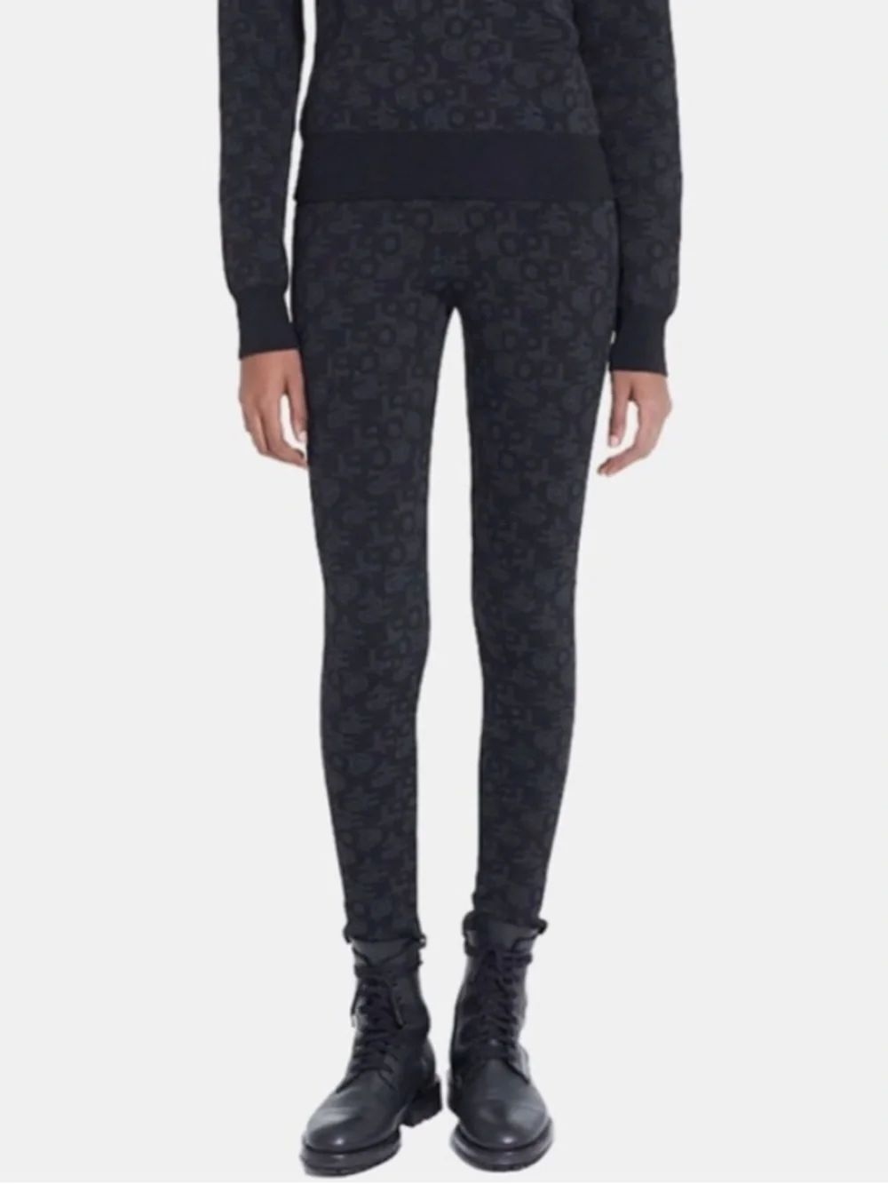 The Kooples all-over black and grey logo leggings XS